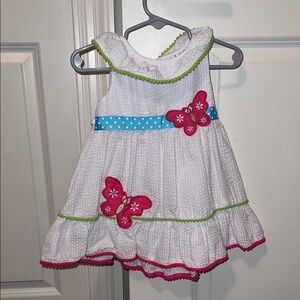 Rare Editions White Seersucker Dress with Pink Butterfly Accents Size 12M